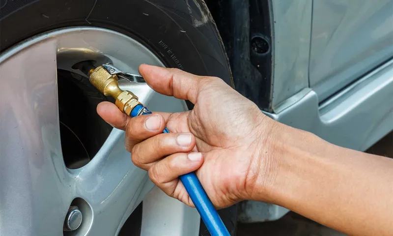 how to fill up a tire at a gas station