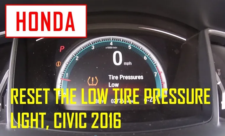 how to reset low tire pressure honda civic 2020