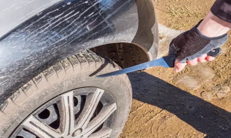 how to slash a tire without getting caught